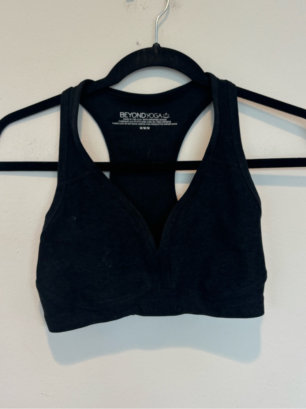 Beyond Yoga Black Charcoal V-Neck Racerback Sports Bra with Hidden Band